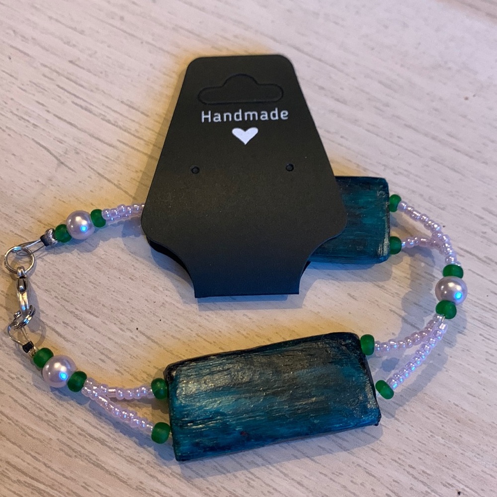 2x14$ ☃️ ❄️ Creation -  Recycle Green wooden and metal pieces Bracelet